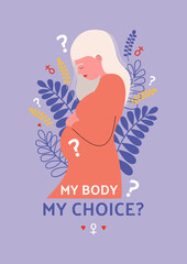 Abortions rights poster concept in flat style. 