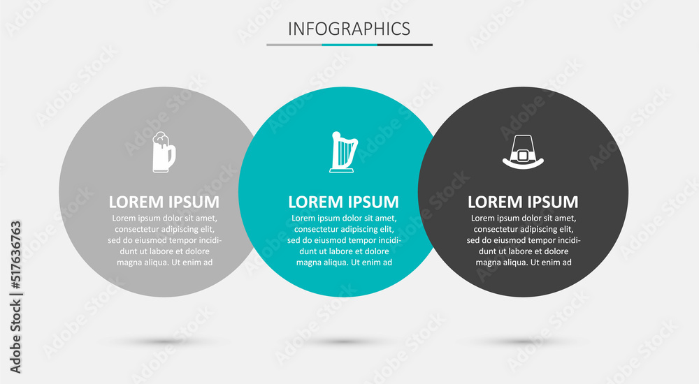 Wall mural Set Harp, Glass of beer and Leprechaun hat. Business infographic template. Vector