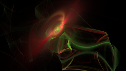 Obraz premium Sfondo nero con line e curve sfumate verdi gialle e rosse