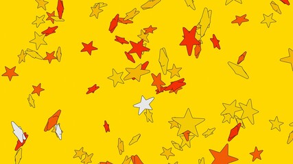 Toon yellow star objects on yellow background.
3DCG confetti illustration for background.