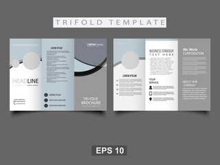 Business trifold leaflet brochure template design. Vector graphics.