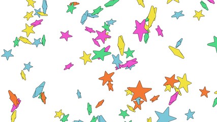 Fototapeta na wymiar Toon colorful star objects on white background. 3DCG confetti illustration for background. 
