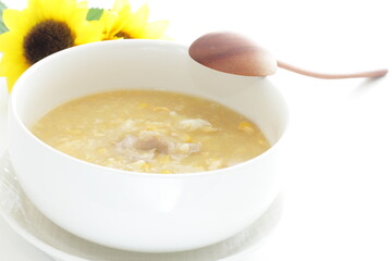 Chinese food, meat and corn soup with egg for comfort food image
