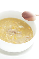 Chinese food, meat and corn soup with egg for comfort food image