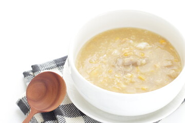 Chinese food, meat and corn soup with egg for comfort food image