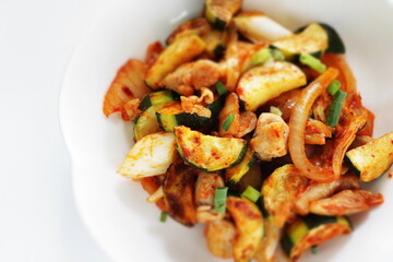 Korean food, zucchini and pork stir fried with Kimchi for comfort food image