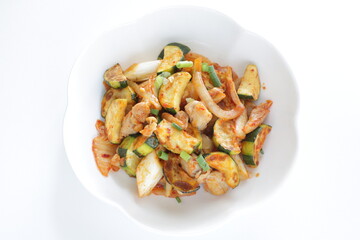Korean food, zucchini and pork stir fried with Kimchi for comfort food image