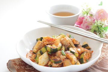 Korean food, zucchini and pork stir fried with Kimchi for comfort food image