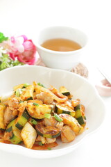 Korean food, zucchini and pork stir fried with Kimchi for comfort food image