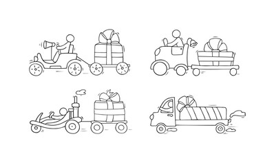 christmas icons set of working little people
