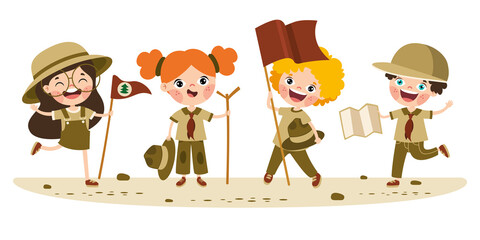Cartoon Illustration Of Little Scouts