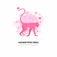 Monkeypox outbreak. A monkey is a carrier of the smallpox virus that spreads to humans. Hand drawn vector illustration.