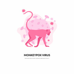 Monkeypox outbreak. A monkey is a carrier of the smallpox virus that spreads to humans. Hand drawn vector illustration.