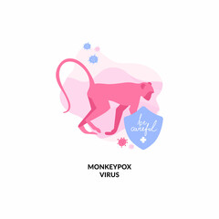 Monkeypox outbreak concept banner. Poster, web banner, video preview for medical news. Monkey and virus silhouette. Vector illustration.