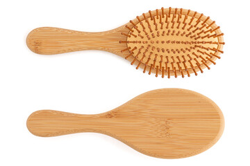 Wooden Hair Brush, Eco-Friendly natural wooden bamboo isolated on white background with clipping path.