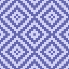 Color of year 2022 very peri background. Geometric seamless pattern with violet pixel art rhombus. Abstract diamond vector pattern. Simple vector illustration. Geometric zigzag design for fabric, wall