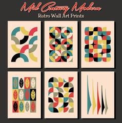 Obraz premium Mid Century Modern Mosaic Colorful Backgrounds Set. 1950s Retro Style Prints