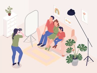 Family Photo Session Isometric Illustration