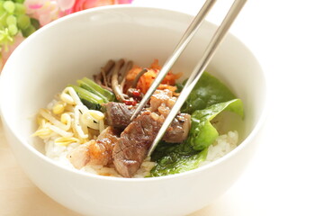 Korean food, barbecue beef and Namul Bibimbap mixed rice