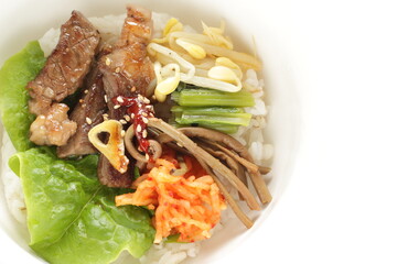 Korean food, barbecue beef and Namul Bibimbap mixed rice