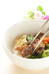 Korean food, barbecue beef and Namul Bibimbap mixed rice