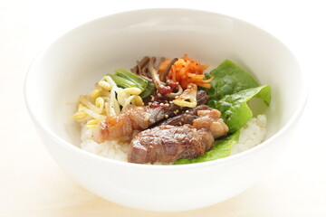 Korean food, barbecue beef and Namul Bibimbap mixed rice