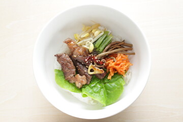 Korean food, barbecue beef and Namul Bibimbap mixed rice