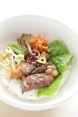 Korean food, barbecue beef and Namul Bibimbap mixed rice