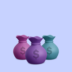 3d realistic  money bags. Vector illustration