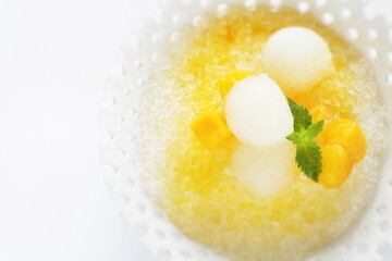 Summer white melon and mango on Shaved ice for Korean food image
