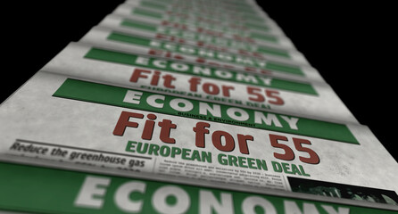 Obraz premium Fit for 55 European Green Deal retro newspaper 3d illustration