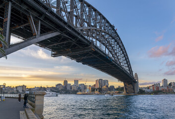 Scenery under Sydney Harbour Bridge in sunset , Australia