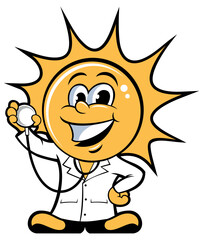 Cartoon style sun character, sunny doctor vector image