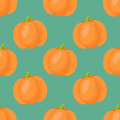 Seamless Pumpkins Pattern. Vector illustration in cartoon style. For posters, banners, card, printing on the pack, paper, printing on clothes, fabric, wallpaper.