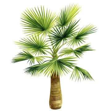 Palm tree on isolated white background, watercolor illustration. Jungle design