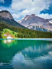 Beautiful Emerald Lake in Rocky Mountains, Yoho National Park, British Columbia, Canada