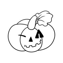 Monochrome picture, Cute Halloween pumpkin with cartoon-style emotions, pumpkin character winks, vector