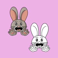 A set of pictures, a rabbit character, Funny character emotions, excitement, vector illustration in cartoon style