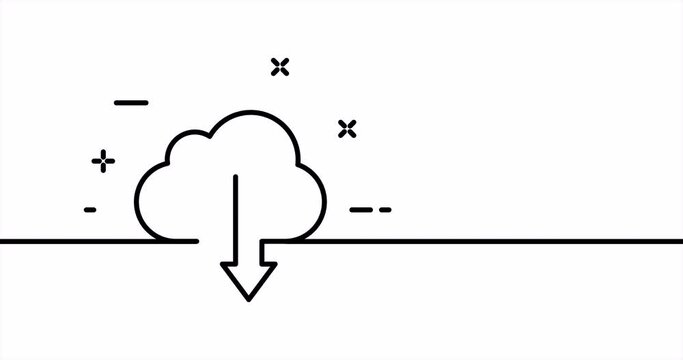Download from cloud storage. Information, data transfer, exchange. Cloud with arrow down. Internet concept. One line drawing animation. Motion design. Animated technology logo. Video 4K