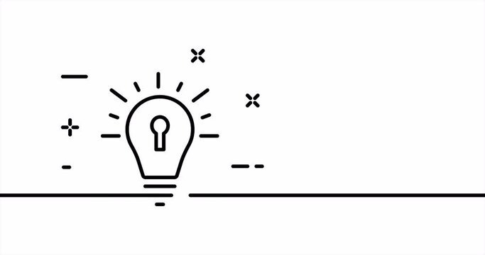 Creative idea, thinking, new thought. Work, job, employee. Light bulb with keyhole. Business concept. One line drawing animation. Motion design. Animated technology logo. Video 4K