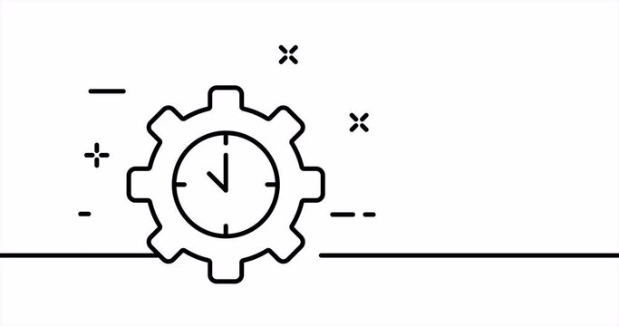 Clock with a gear. Settings, time management, work, sked, schedule, table, planning, keep track. Business concept. One line drawing animation. Motion design. Animated technology logo. Video 4K