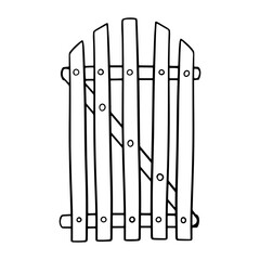 Monochrome picture, Gate, door, Old wooden fence with a semicircular top, vector illustration in cartoon style