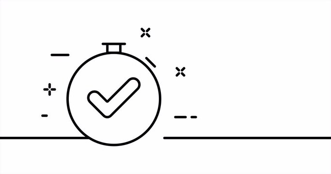 Stopwatch with checkmark. Keep track of time, management, work, sked, job, plan, schedule, planning. Business concept. One line drawing animation. Motion design. Animated technology logo. Video 4K