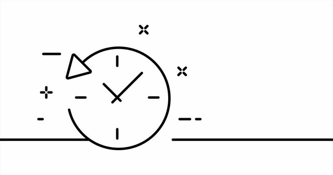 Clock with circular arrow. Time management, around the clock, watch, sked, schedule, table. Business concept. One line drawing animation. Motion design. Animated technology logo. Video 4K
