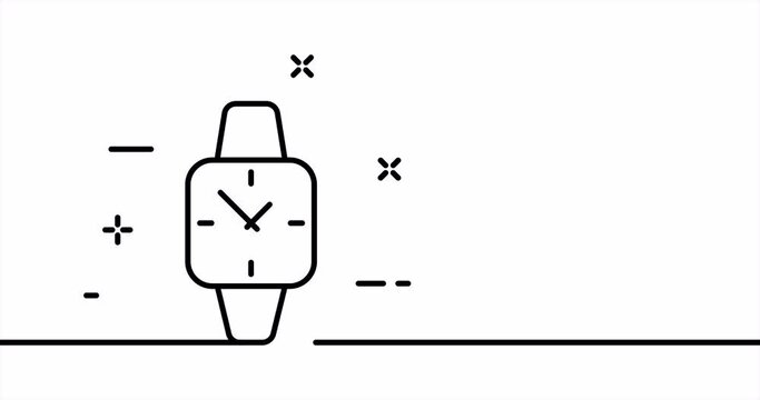 Square wrist watch. Keep track of time, management, job, sked, work, plan, schedule, employee, table. Business concept. One line drawing animation. Motion design. Animated technology logo. Video 4K
