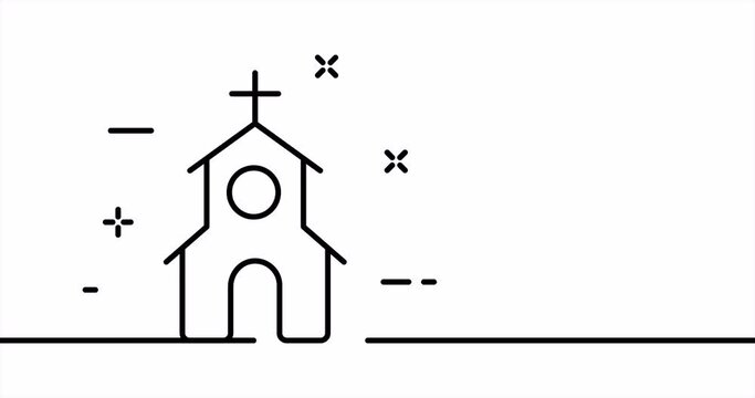 Church. Altar, sanctuary, chancel, wedding, pray, offer prayers, god. Religion concept. One line drawing animation. Motion design. Animated technology logo. Video 4K