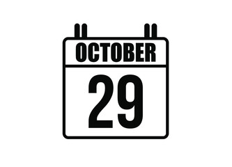 29 October calendar. Simple calendar page for the month of October. Black vector on white background.