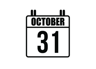 31 October calendar. Simple calendar page for the month of October. Black vector on white background.