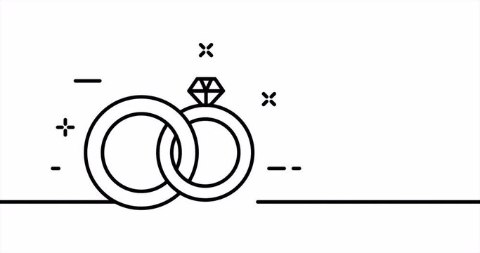 Wedding rings. Marriage, Husband, wife, groom, bride, love, partners, feelings, sincere. Relationship concept. One line drawing animation. Motion design. Animated technology logo. Video 4K