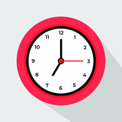 vector illustration of a red wall clock showing 7 o'clock